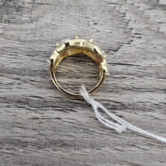 Vintage Gold Tone Multi Row CZ Diamond Cluster Chunky Wide Statement Ring - Picture 9 of 10